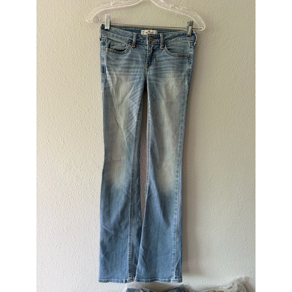 Hollister Distressed Boot Cut Jeans 00S 23X29 Light Wash Low Rise Slim Blue